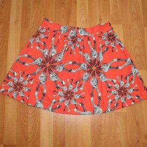 Crown&Ivy Orange Giraffe Print Flare Pleated Skirt